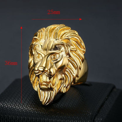 HIPHOP Titanium Steel Gold-plated Two-tone Lion Head Men's Ring