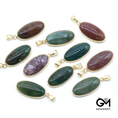 Green Aventurine Long Oval Phnom Penh Agate Pendant