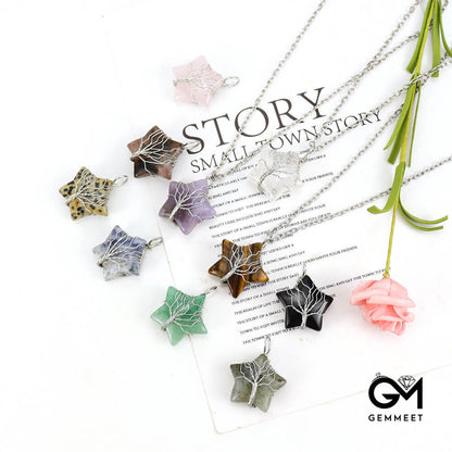 Crystal Star Wound Tree of Life Necklace