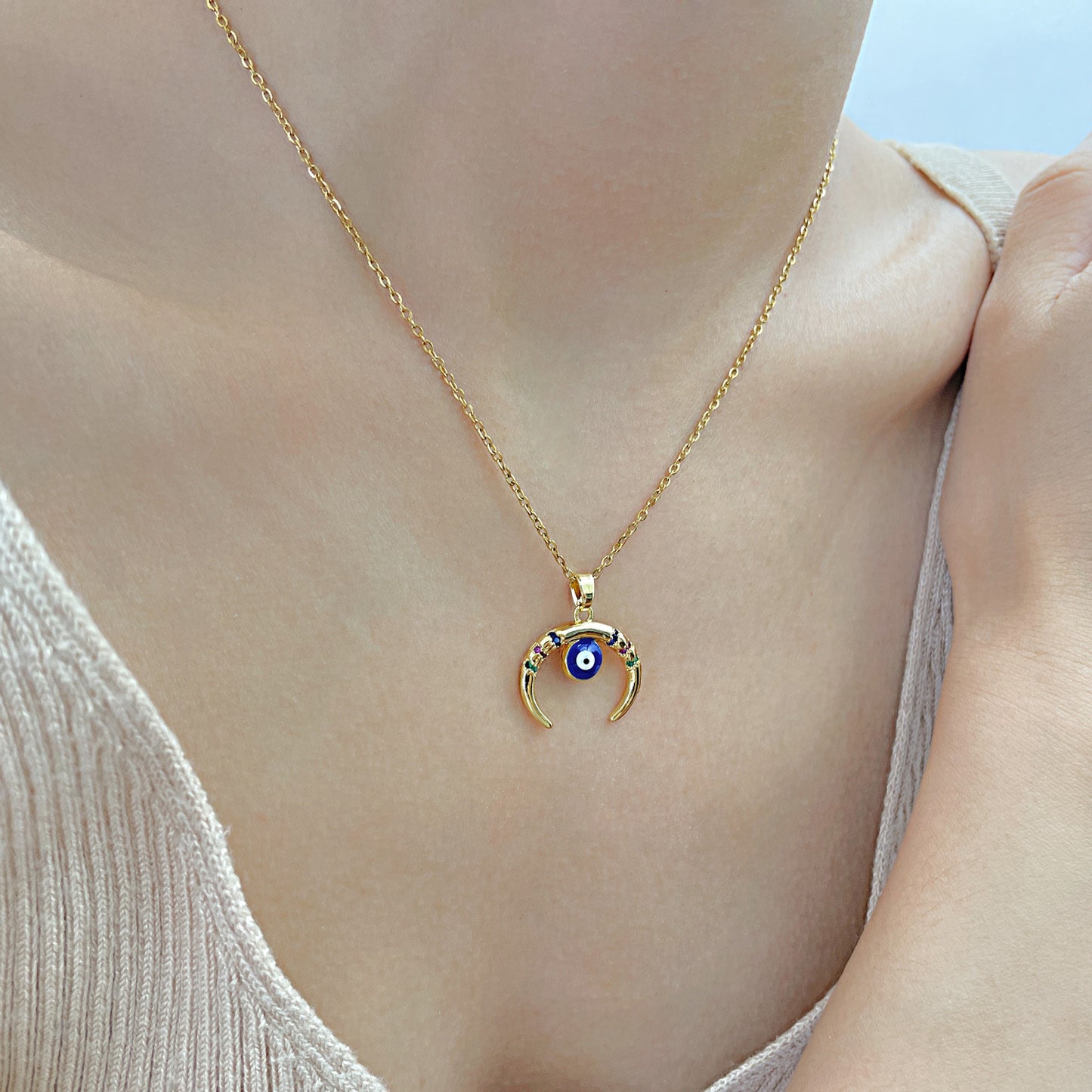 Golden Color Evil Eye Pendant Necklace