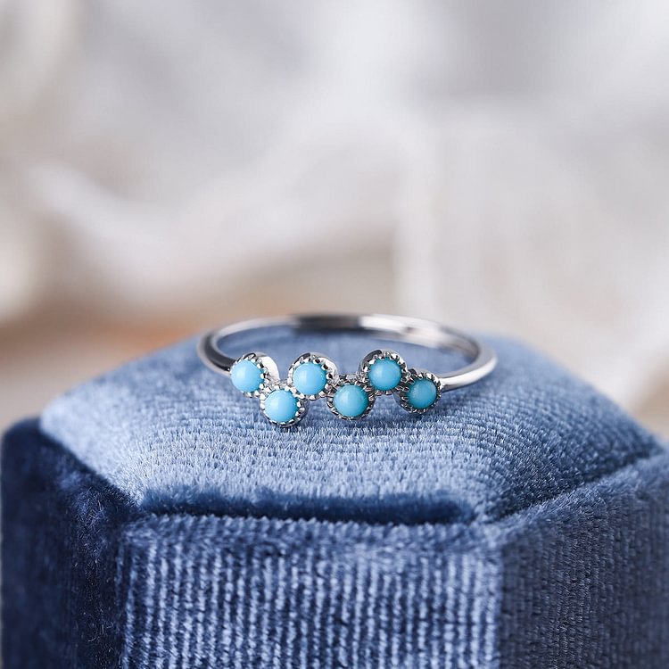 Turquoise Series Of Six Spliced Adjustable Rings