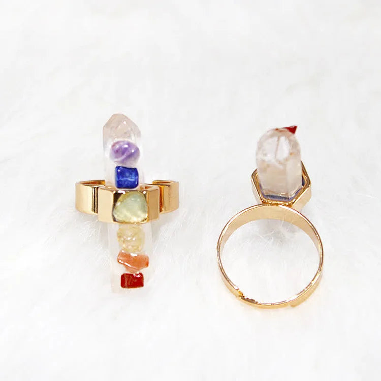 Natural Crystal Chakra Adjustable Ring