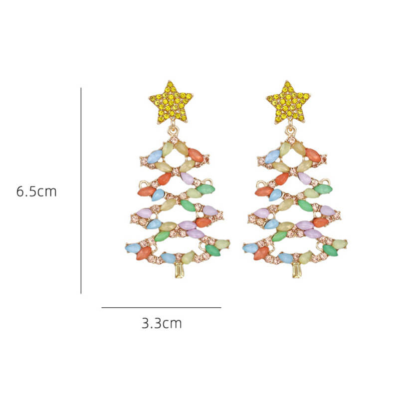 Christmas Earrings Creative Hollow Alloy Inlaid Zircon Star Christmas Tree Earrings Exaggerated Design