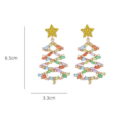 Christmas Earrings Creative Hollow Alloy Inlaid Zircon Star Christmas Tree Earrings Exaggerated Design