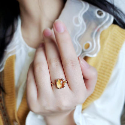 Sugar Cube Faxul Natural Citrine Open Ring Necklace