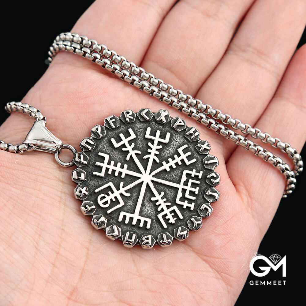 Stainless Steel Viking Compass Rune Vintage Necklace