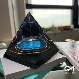 Obsidian Crystal Sphere With Copper Circle Orgone Pyramid