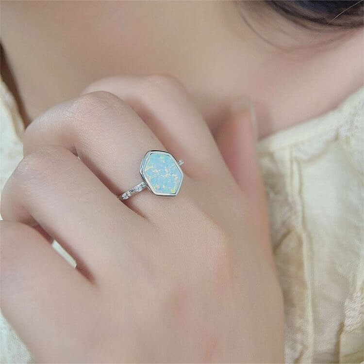 Hexagon Opal Rough Zircon Ring