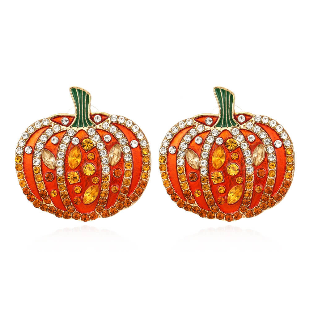 Halloween Colorful Zircon Pumpkin Earrings Personalized Creative Alloy Oil Drop Earrings Retro Fun Earrings