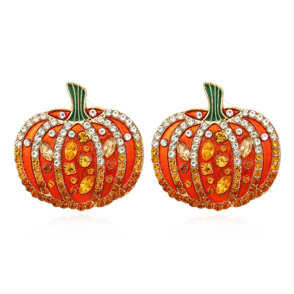 Halloween Colorful Zircon Pumpkin Earrings Personalized Creative Alloy Oil Drop Earrings Retro Fun Earrings