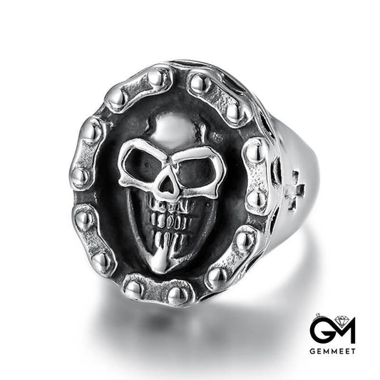 Titanium Steel Vintage Wheel Skull Ring