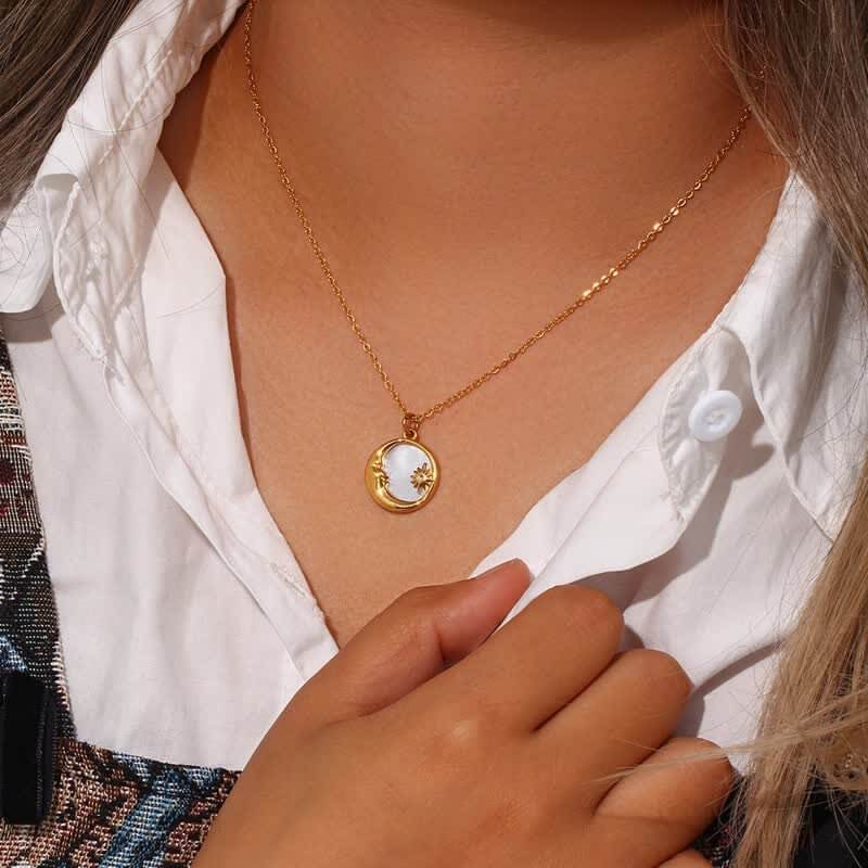 Tarot Card Moon and Sun necklace