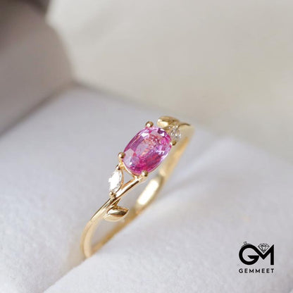 Light Luxury Gold Plated Pink Zircon Ring