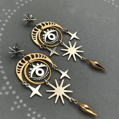 Evil Eye Star Moon Witch Earrings