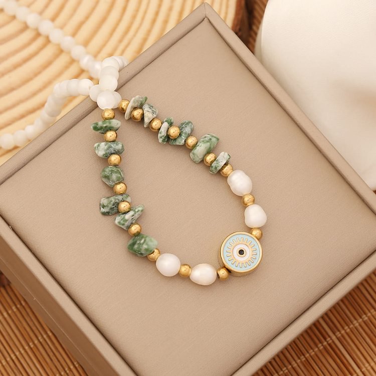 Natural Moonstone Pearl Evil Eye Necklace