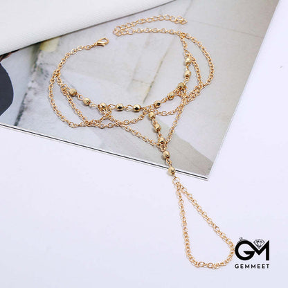 Bohemia Golden Metal Bead Chain Tassel Anklet