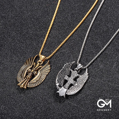 Stainless Steel Feather Cross Necklace