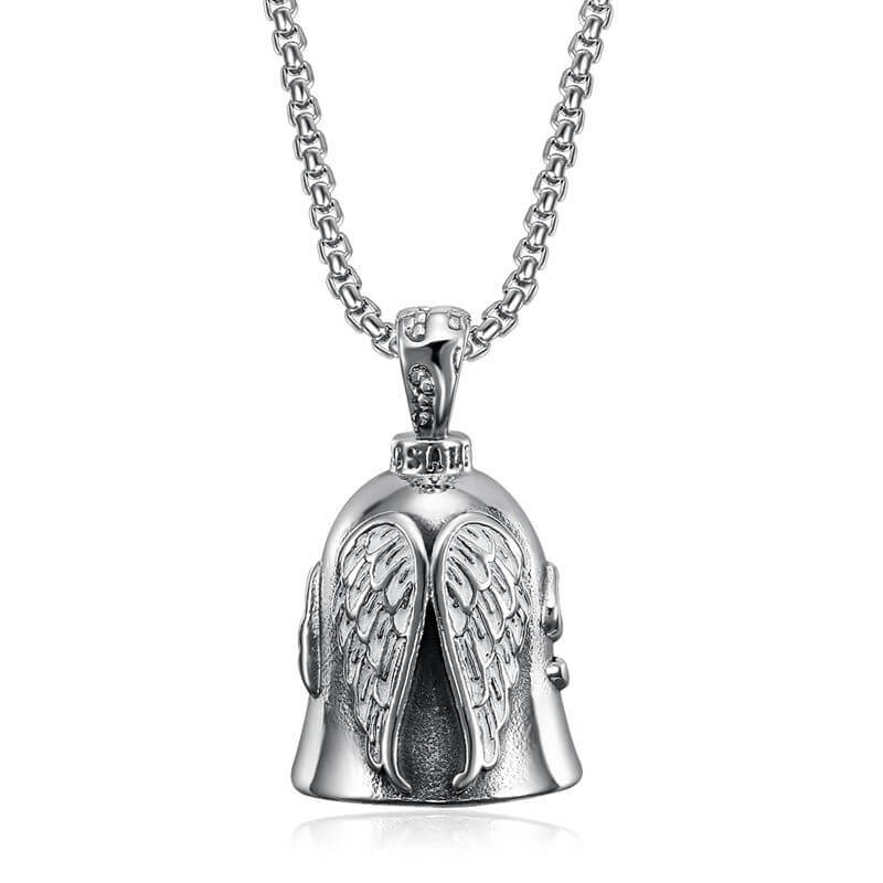 New Motorcycle Style Jewelry Titanium Steel Retro Polished Angel White Wings Lucky Exorcist Bell Pendant