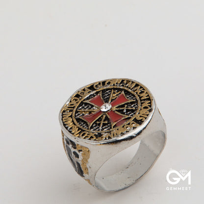 Red Zircon Cross Knights Templar Ring