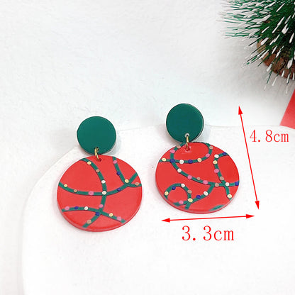 Christmas Earrings Ornament Plaid Geometric Snowman Stud Earrings