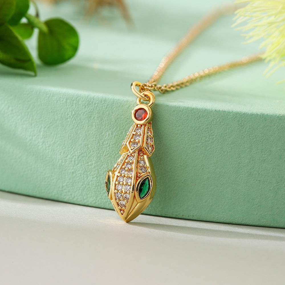 Color Stones Snake Shape Pendant Necklace