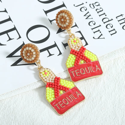 Nightclub Disco Wine Bottle Festive Party Rice Bead Earrings