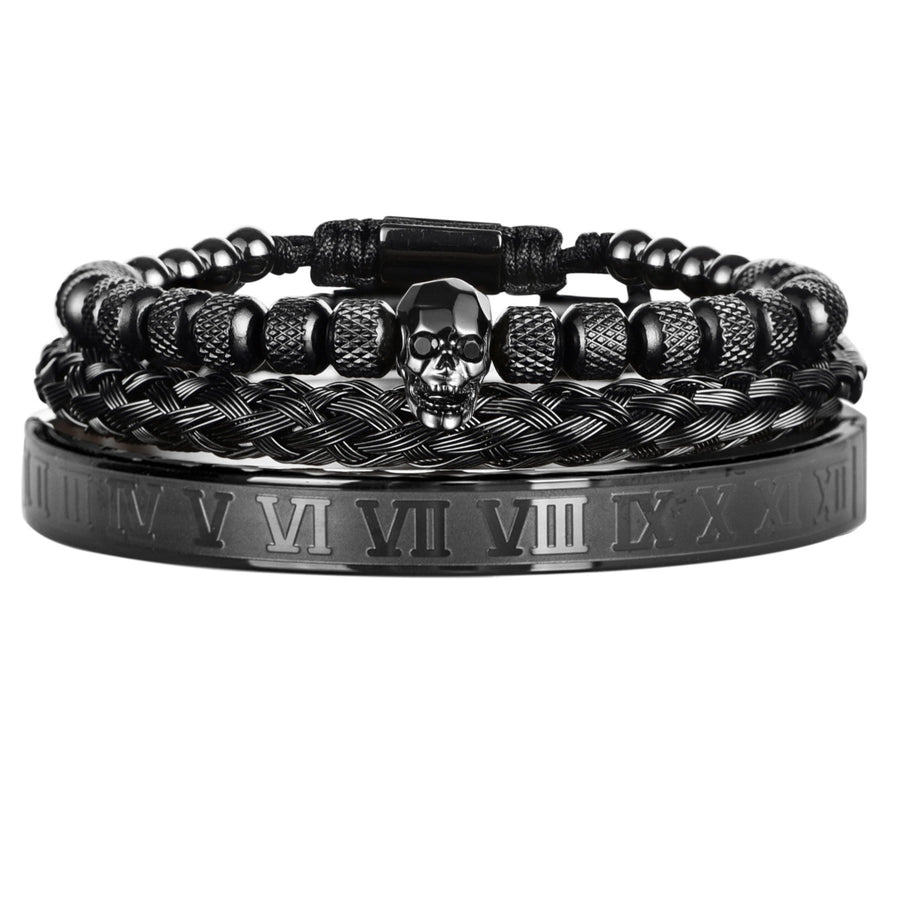 3pcs/Set Skull Stainless Steel Oil Dropped Roman Numeral Bracelet Set