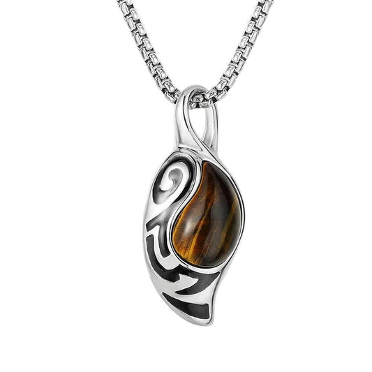 Courage Luck Protection Tiger Eye Titanium Steel Necklace