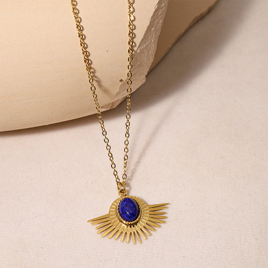 Retro Oval Cut Stone Sun Shape Necklace