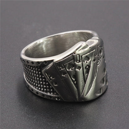 Poker Square Flush Titanium Steel Men Ring