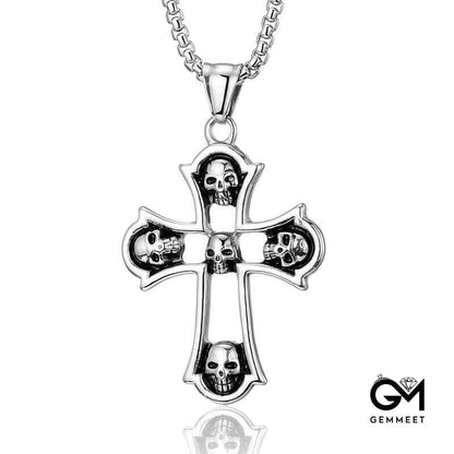 Skull Ghost Head Cross Stainless Steel Necklace