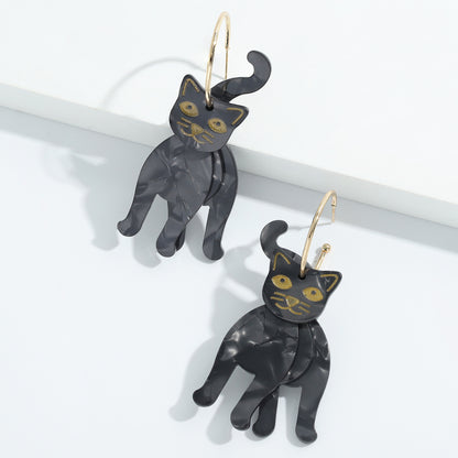 Halloween Party Funny Resin Black Cat Earrings