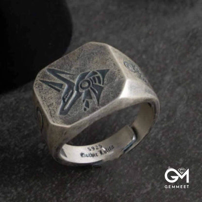 The God Of The Sky - Horus and Anubis Sterling Silver Ring