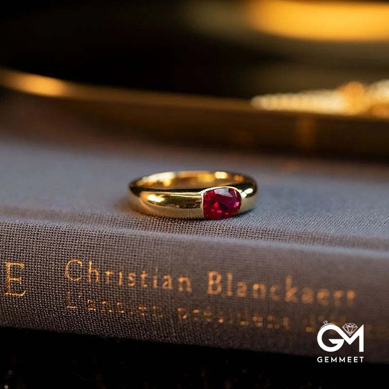 Garnet Gold Plated Minimalist Luxury Ring