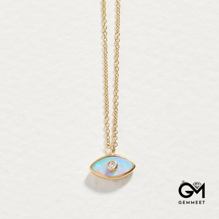 Opal Evil Eye Cross Pendant Necklace