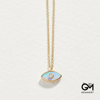 Opal Evil Eye Cross Pendant Necklace