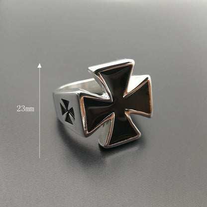 Punk Vintage Polished Black Iron Cross Ring