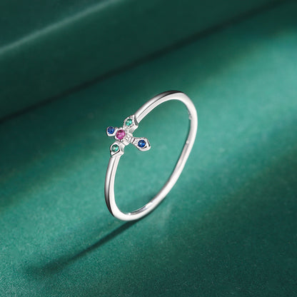 Tricolor Zircon Mini Cross Ring