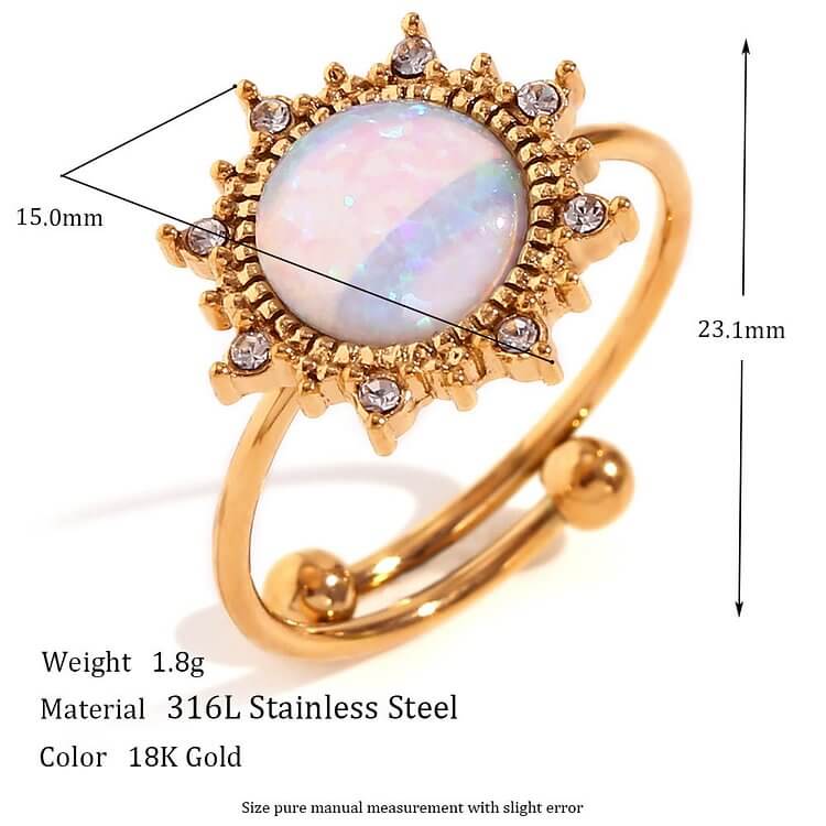 Opal Sun Heart Adjustable Ring