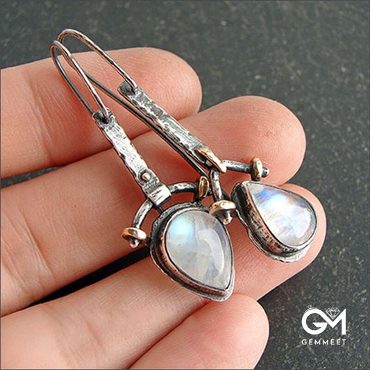 Asymmetrical Drop Moonstone Earrings