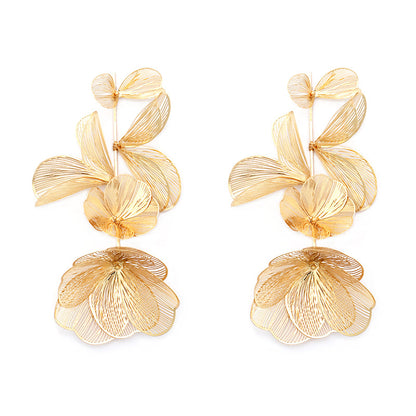 Retro Palace Style Golden Hollow Three-dimensional Flower Earrings