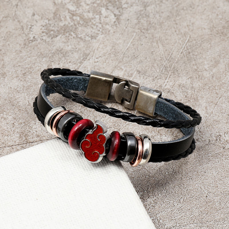 Braided Punk Fiery Red Cloud Cowhide Personalized Anime Leather Bracelet