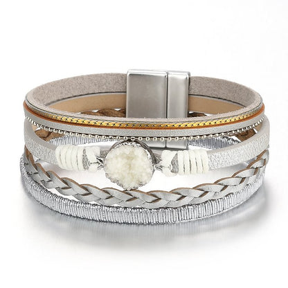 Cluster Braided Leather Magnetic Leather Bracelet