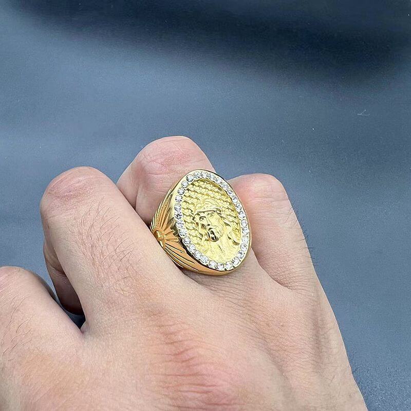 HIPHOP Ring Vacuum Gold-plated Inlaid Zircon Jesus Ring