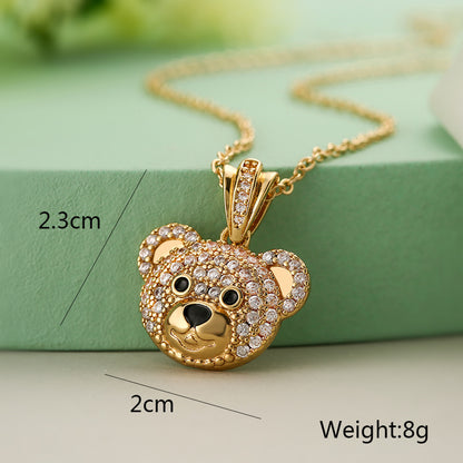 Cute Full Stones Panda & Bear Head Pendant Necklace