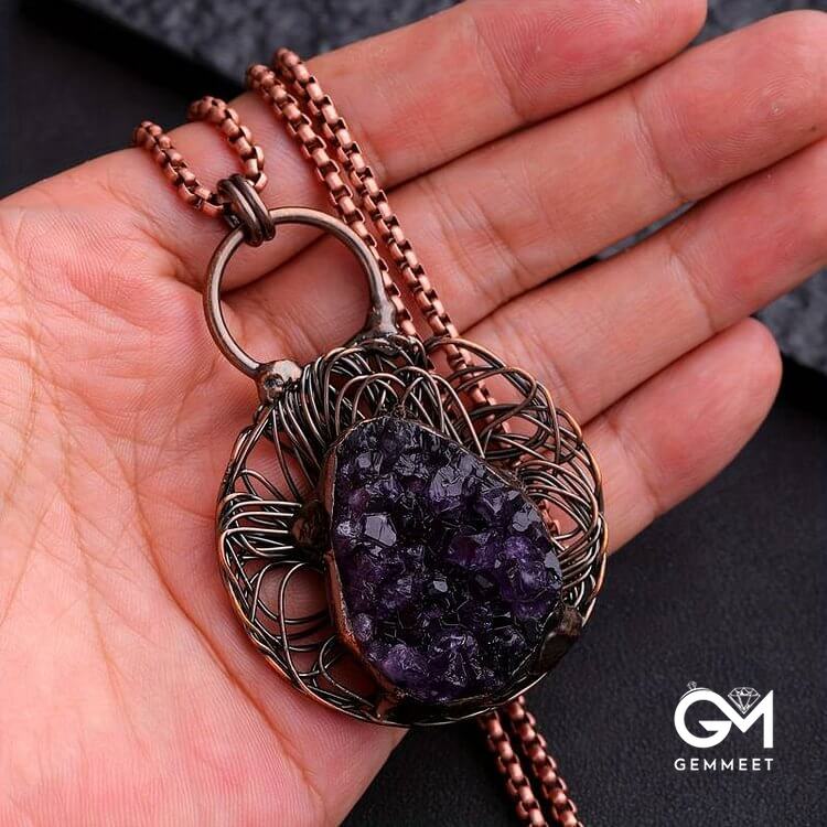 Wire Wound Inlaid Irregular Amethyst Gemstone Necklace