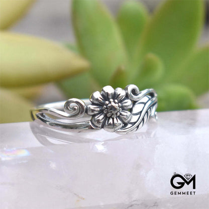 Flower Floral Daisy Silver Ring