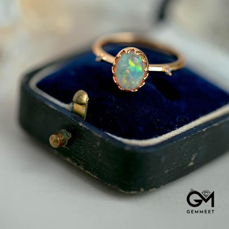 Retro Gold Opal Adjustable Ring