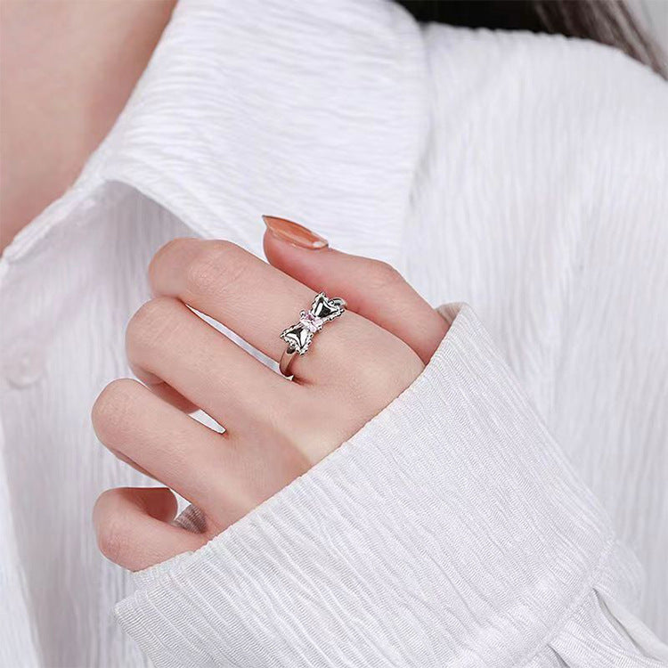 Sweet Style Cute Bow Pink Zircon Ring