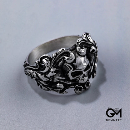 Flower Skull Titanium Steel Punk Ring